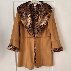 Coldwater Creek Coat - Faux Suede with Faux Leopard Lining - Size Med